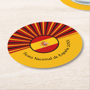 Posavasos Redondo De Papel Celebración del Día Nacional Español España Hispan
