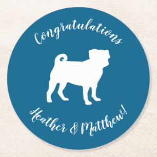 Posavasos Redondo De Papel Celebración del tema azul Pug Fiesta