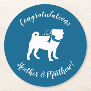 Posavasos Redondo De Papel Celebración del tema azul Pug Fiesta