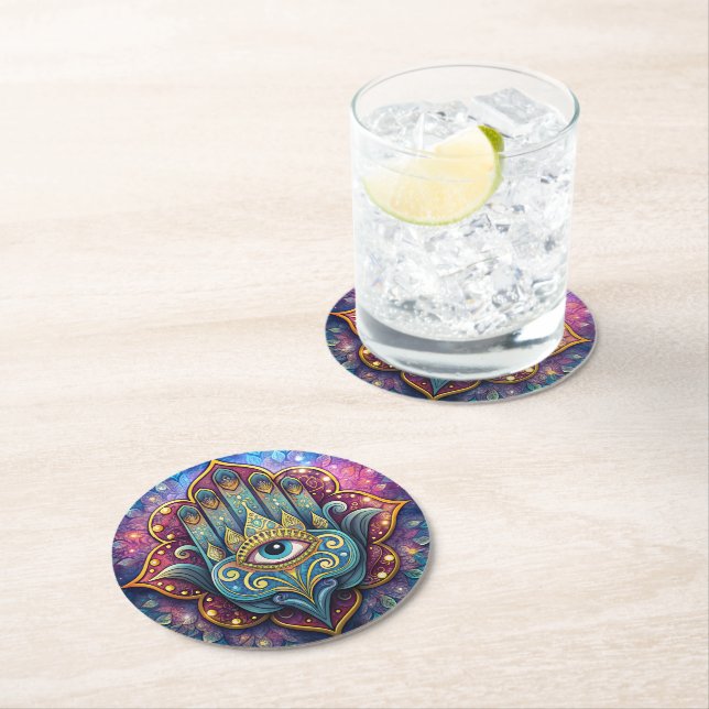 Posavasos Redondo De Papel Celestial Hamsa  (In situ)