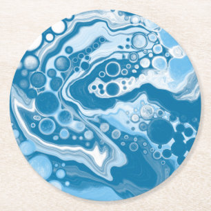 Posavasos Redondo De Papel Células de pintura Blue Digital Fluid Art Marble P
