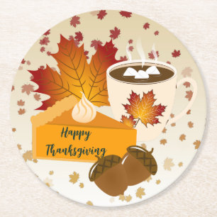 Posavasos Redondo De Papel Cena de Acción de Gracias Cocina Calabaza Pie Choc