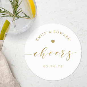 Posavasos Redondo De Papel Cena de ensayo de boda con caligrafía dorada elega