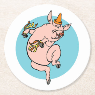 Posavasos Redondo De Papel Cerdo bailarín