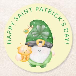 Posavasos Redondo De Papel Cerveza Gnomo Feliz Fiesta del Día de San Patricio