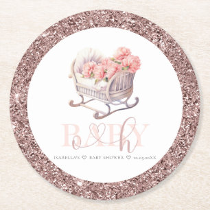 Posavasos Redondo De Papel Cesta de bebé Purpurina Baby Shower personalizada
