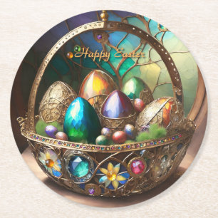Posavasos Redondo De Papel Cesta de Pascua Steampunk Llena de Huevos Colorido