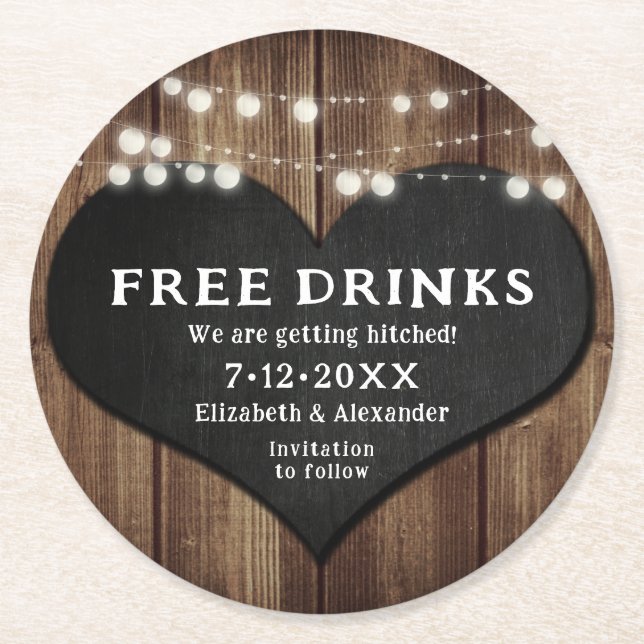 Posavasos Redondo De Papel Chalkboard Consiguiendo Una Boda Echada Salva La F (Anverso)