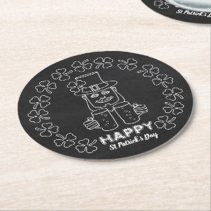 Posavasos Redondo De Papel Chalkboard Leprechaun, Día de San Patricio