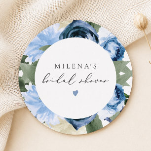 Posavasos Redondo De Papel Champán Nupcial Floral Azul