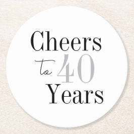 Posavasos Redondo De Papel Cheers to 40 Years Minimal Silver Party