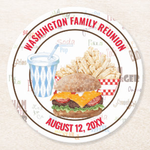 Posavasos Redondo De Papel Cheeseburger Fast Food Summer BBQ Diner
