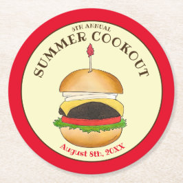 Posavasos Redondo De Papel Cheeseburger Hamburger Burger Picnic Barbacoa BBQ