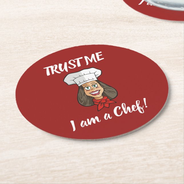 Posavasos Redondo De Papel Chef femenino (En perspectiva)