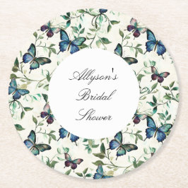 Posavasos Redondo De Papel Chic Romántico Azul Mariposas Despedida de Soltera