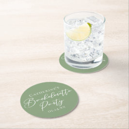 Posavasos Redondo De Papel Chic Sage Green Bachelorette Party Personalized