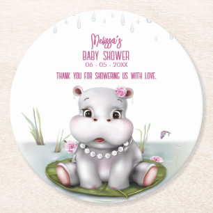 Posavasos Redondo De Papel Chica de aventuras del río Hippo Baby Shower