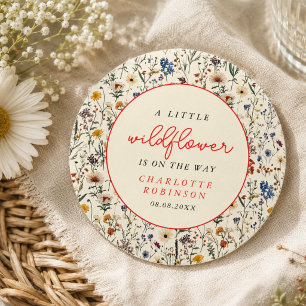 Posavasos Redondo De Papel Chica de flores silvestres Baby Shower