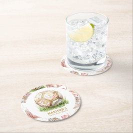 Posavasos Redondo De Papel Chica de fútbol Cumpleaños Rosegold personalizado