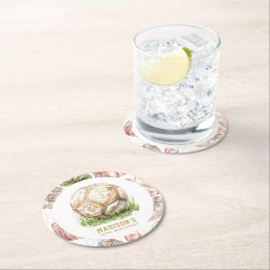 Posavasos Redondo De Papel Chica de fútbol Cumpleaños Rosegold personalizado