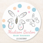 Posavasos Redondo De Papel Chica de mariposas y puntos de corte Baby Shower<br><div class="desc">Mariposas minimalistas y agudas ilustradas en las tarimas de ducha para niñas.</div>