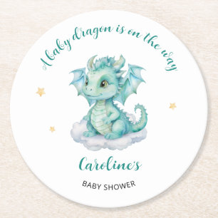 Posavasos Redondo De Papel Chica Ducha de Bebé Dragón Adorable