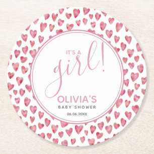 Posavasos Redondo De Papel Chica Dulce Corazón Rosa Baby Shower Es Una Niña