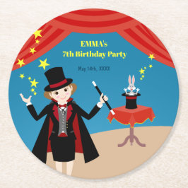 Posavasos Redondo De Papel Chica mago muestra fiesta de cumpleaños
