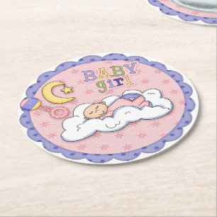 Posavasos Redondo De Papel Chica rosado Baby Shower Design Paper Coasters