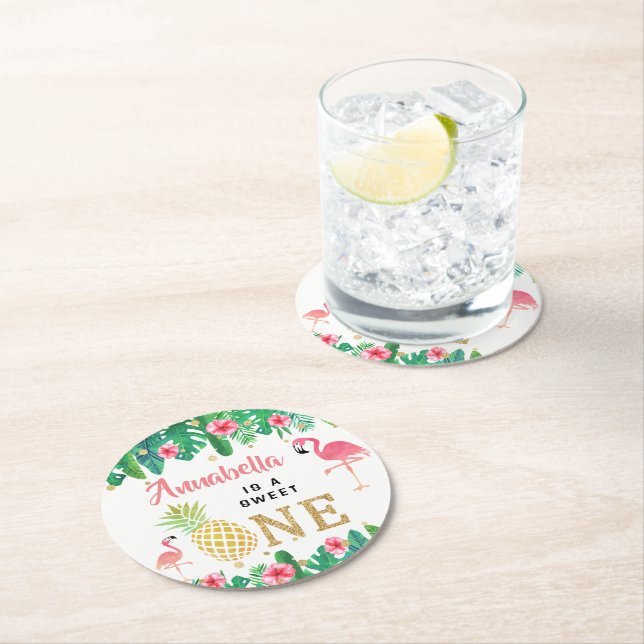 Posavasos Redondo De Papel Chicas de la Playa Tropical de Luau de Verano Prim (In situ)