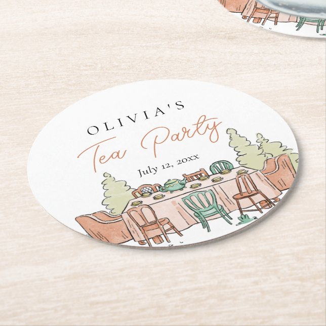 Posavasos Redondo De Papel Chicas de té fiesta lindo cumpleaños (En perspectiva)