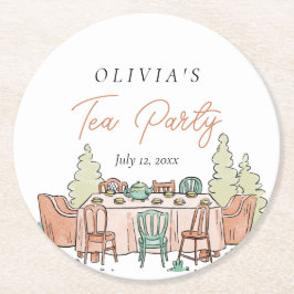 Posavasos Redondo De Papel Chicas de té fiesta lindo cumpleaños