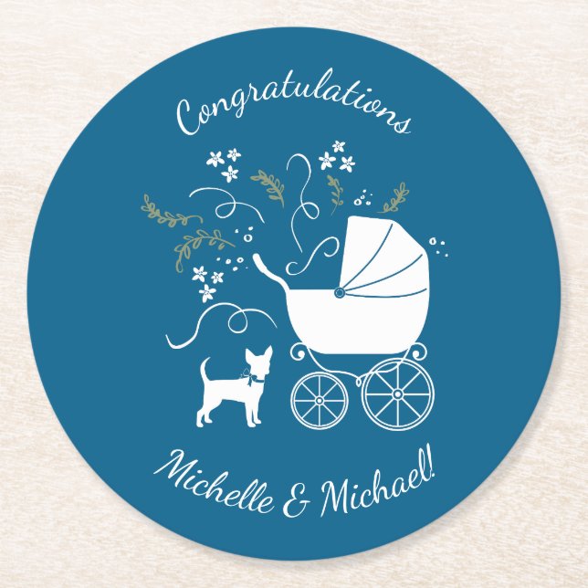 Posavasos Redondo De Papel Chihuahua Dog Baby Shower (Anverso)