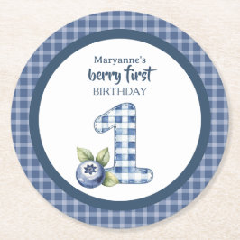 Posavasos Redondo De Papel Child's Blueberry Berry First Birthday