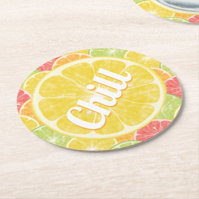 Posavasos Redondo De Papel Chill Lemon Citrices (En perspectiva)