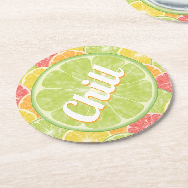 Posavasos Redondo De Papel Chill Lime Citrus Slices (En perspectiva)