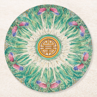 Posavasos Redondo De Papel Chinoiserie Bok-Choy Patrón de China Inspirado