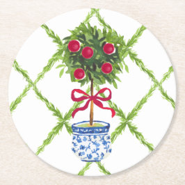Posavasos Redondo De Papel Chinoiserie Topiary Holiday