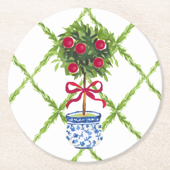 Posavasos Redondo De Papel Chinoiserie Topiary Holiday (Anverso)