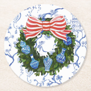 Posavasos Redondo De Papel Chinoiserie Wreath, Navidades Ginger Jar, Fiesta