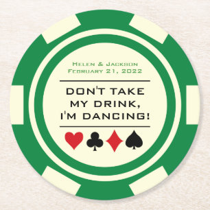 Posavasos Redondo De Papel Chip de póquer verde y blanco que estoy bailando