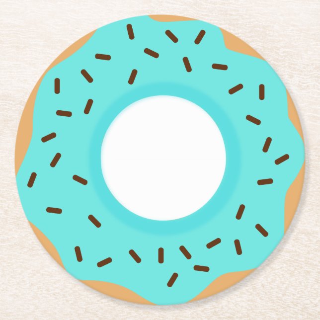 Posavasos Redondo De Papel Chocolate roce donut azul (Anverso)
