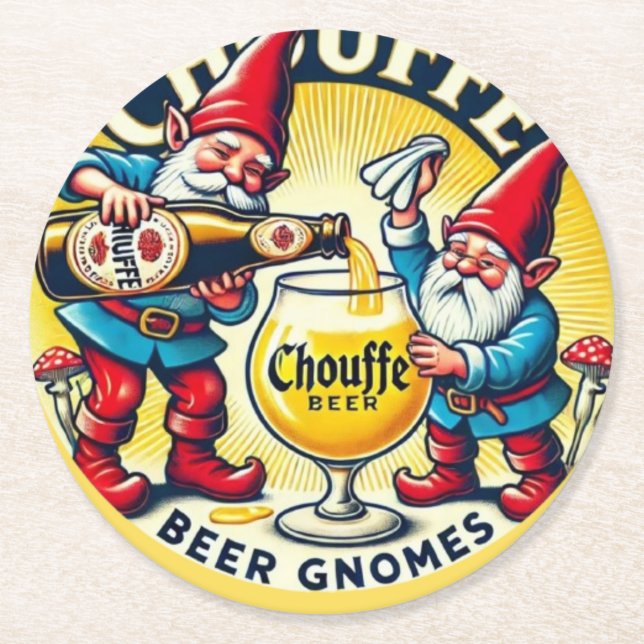 Posavasos Redondo De Papel Chouffe Beer Gnomes Theme Design (Anverso)