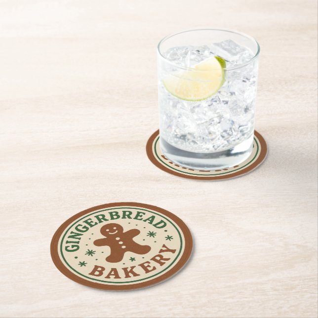 Posavasos Redondo De Papel Christmas Holiday Gingerbread Bakery (In situ)