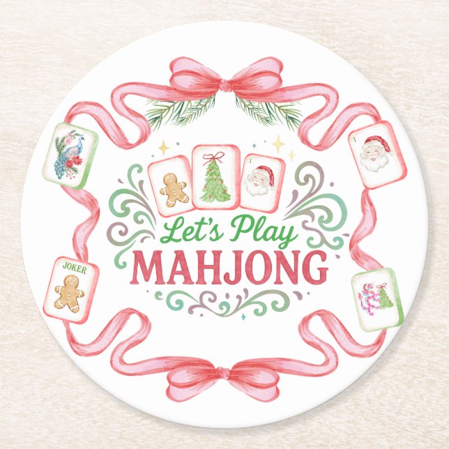 Posavasos Redondo De Papel Christmas Mahjong | Monogram (Anverso)