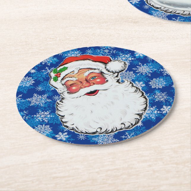 Posavasos Redondo De Papel Christmas Santa Winks Cute Holiday Cute Pattern 6 (En perspectiva)