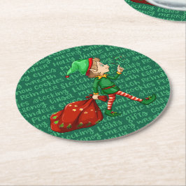Posavasos Redondo De Papel Christmas Santa's Elf Cute Holiday Cute Pattern 6