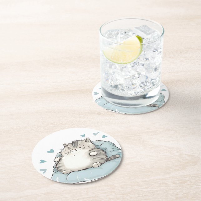 Posavasos Redondo De Papel Chubby Cat Chill Vibes (In situ)