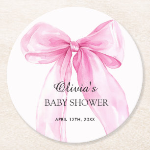 Posavasos Redondo De Papel Chupete de lazo rosa Baby Shower