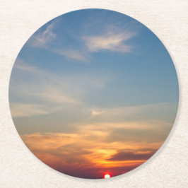 Posavasos Redondo De Papel Cielo de atardecer de invierno